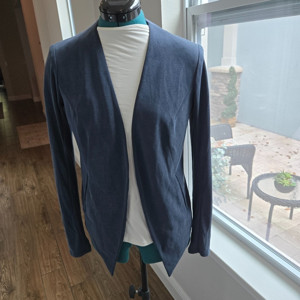 BCBGeneration womens open jacket cropped low high hem steel blue sz small lined